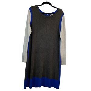 Eliza J, Long Sleeve, Color Blocked Sweater Dress, Size Large, Gray & Blue